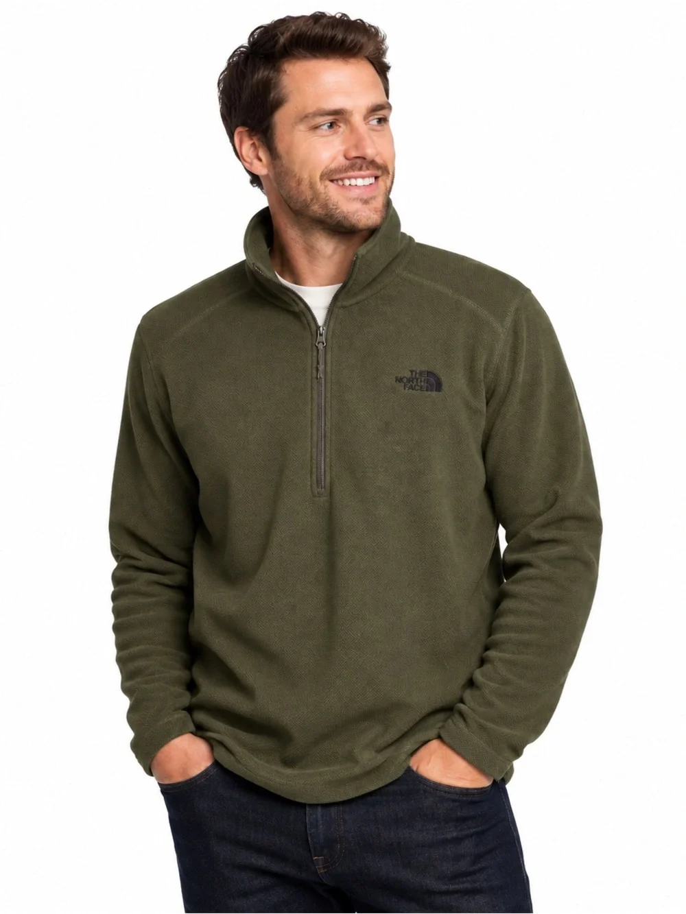 The North Face Men's Olive Green Texture Cap Rock Quarter-Zip Jacket Size XL